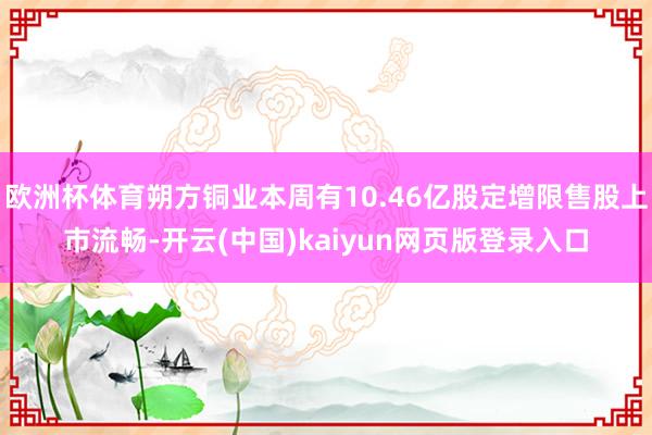 欧洲杯体育朔方铜业本周有10.46亿股定增限售股上市流畅-开云(中国)kaiyun网页版登录入口